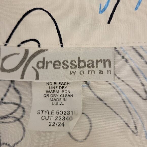 Dressbarn white/blue v-neck blouse 22/24 Pre-owned - Picture 5 of 7